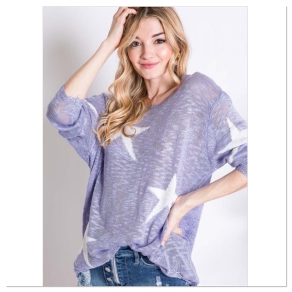 Lilac Star Print Lightweight Sweater Top - Picture 4 of 6